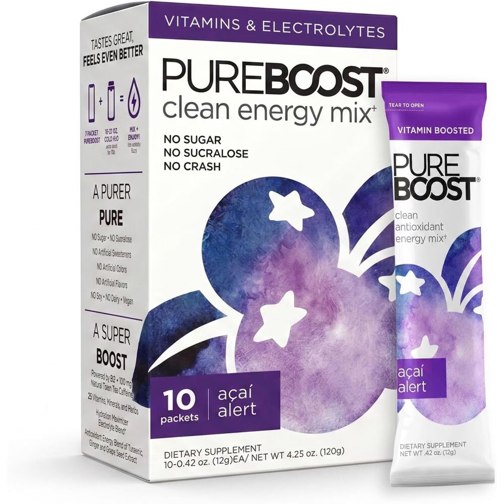 Pureboost Sugar-Free Clean Energy Booster Drink Mix, Acai Alert 10ct